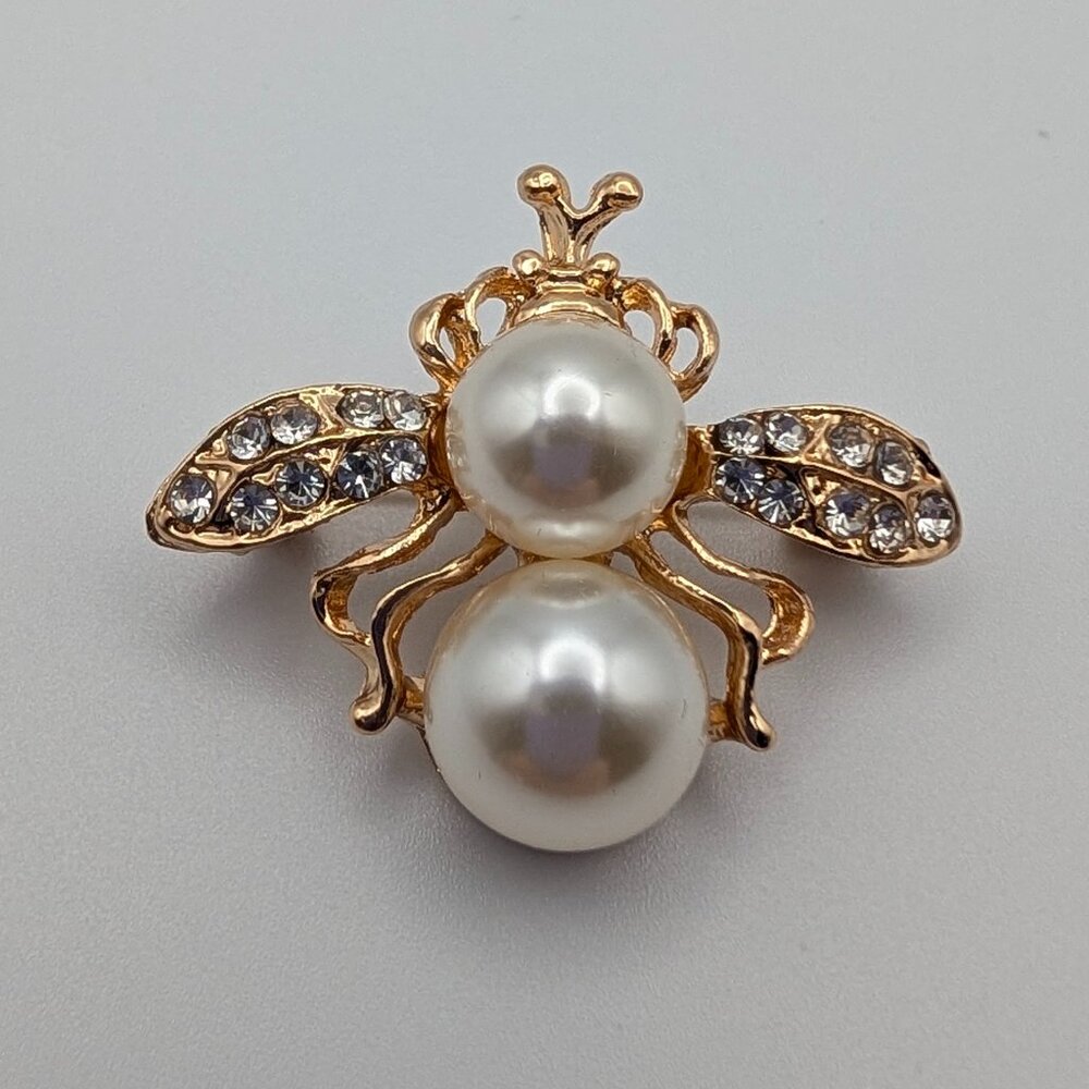 Honey Bee Brooch - Rose Gold with Clear Rhinestones